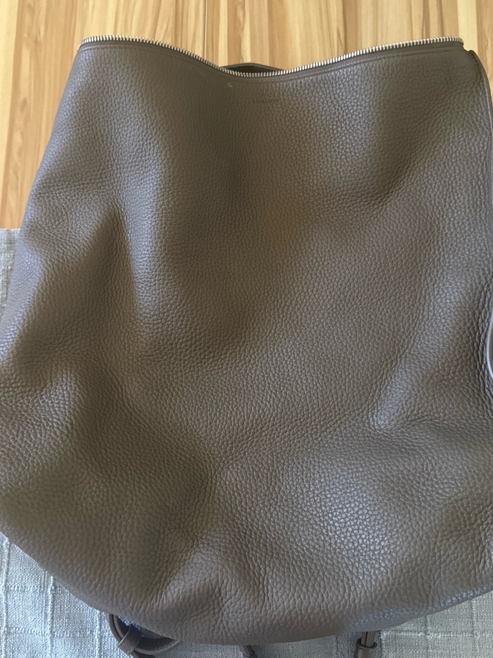 All Saints Grey Pebbled Leather Backpack